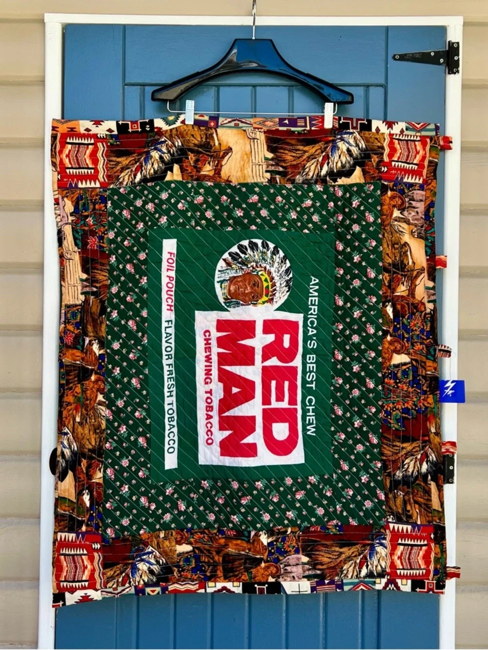 Vintage Red Man Chewing Tobacco Native, Western Quilted Wall Hanging/Curtain
